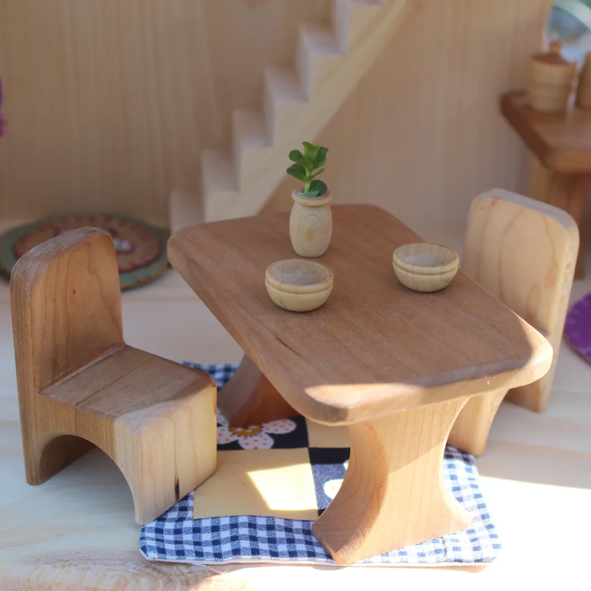 Cherry Wood Dollhouse Furniture Set - Rectangle Table & 2 Chairs or 2 Chairs Only Option - Image 5