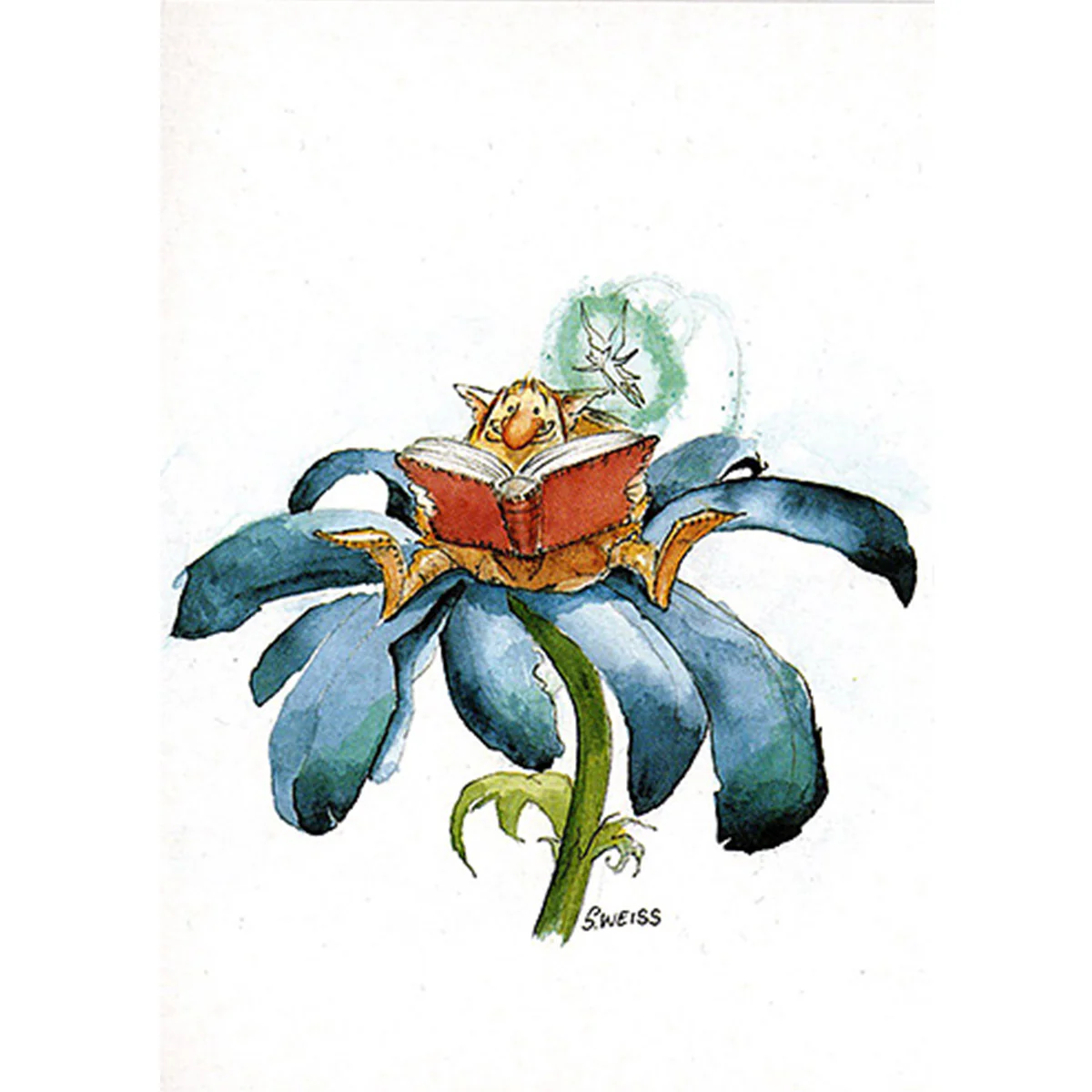 Troll on Blue Flower - Sabine Weiss Card with Envelope - 4 1/8" x 5 7/8" - Image 2